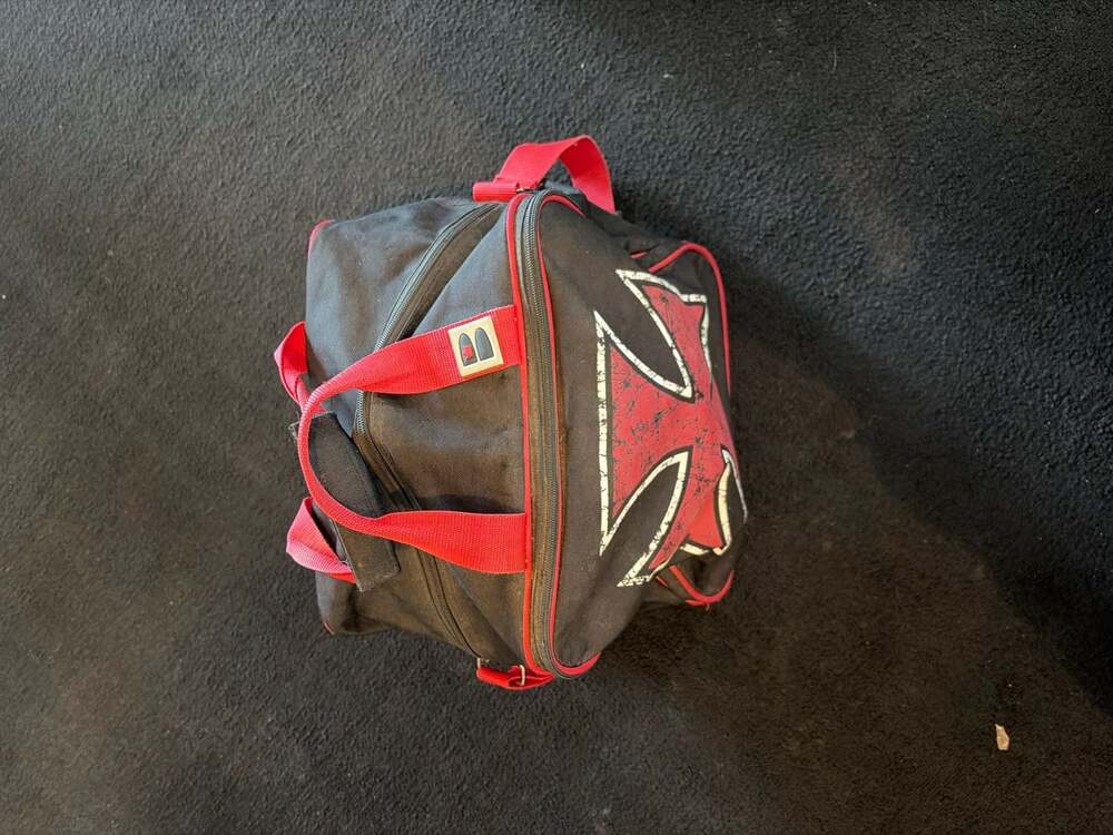 Brunswick Single Ball Bowling Bag Black with Red Iron Cross Graphic